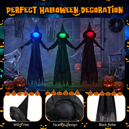 Outdoor Halloween Witch Decoration with LED Lighted Face 9.3ft