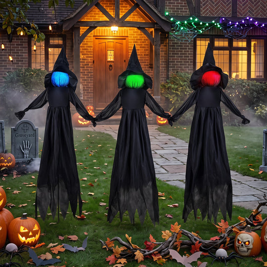Outdoor Halloween Witch Decoration with LED Lighted Face 9.3ft