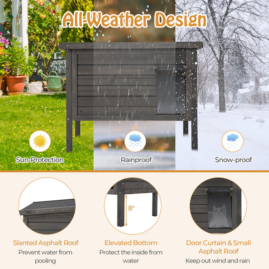 Outdoor Insulated Cat House with All-Round Foam Insulated for Winter-Gray