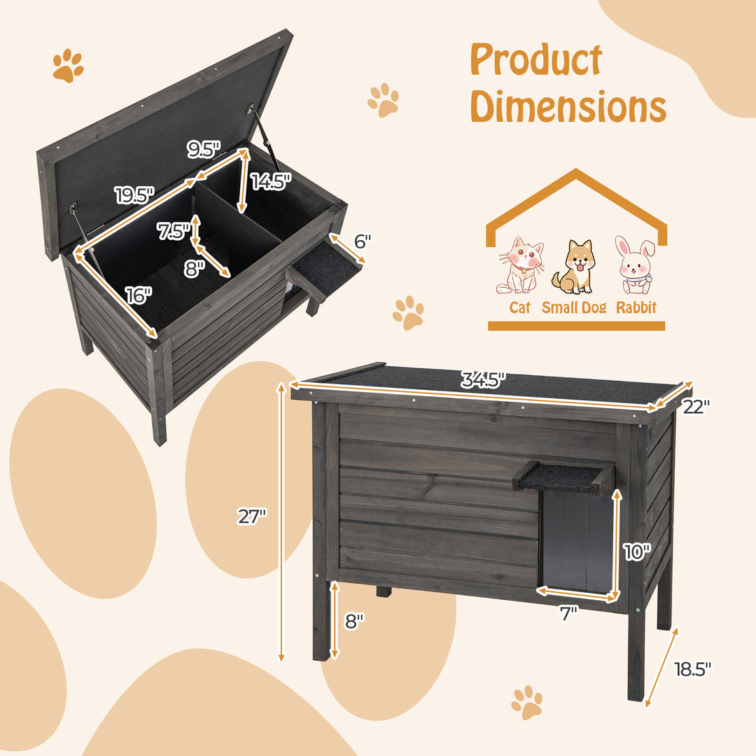 Outdoor Insulated Cat House with All-Round Foam Insulated for Winter-Gray