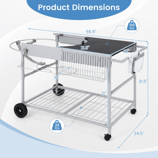 Outdoor Movable Grill Table for 18/22 Inch Weber Original Kettle for Camping