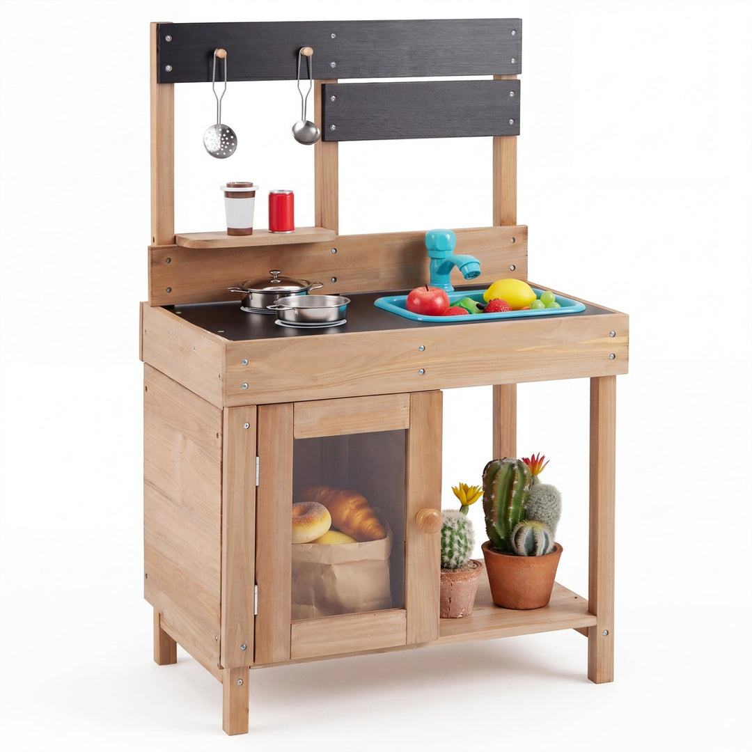 Wooden Play Kitchen with Stove, Storage & Water System