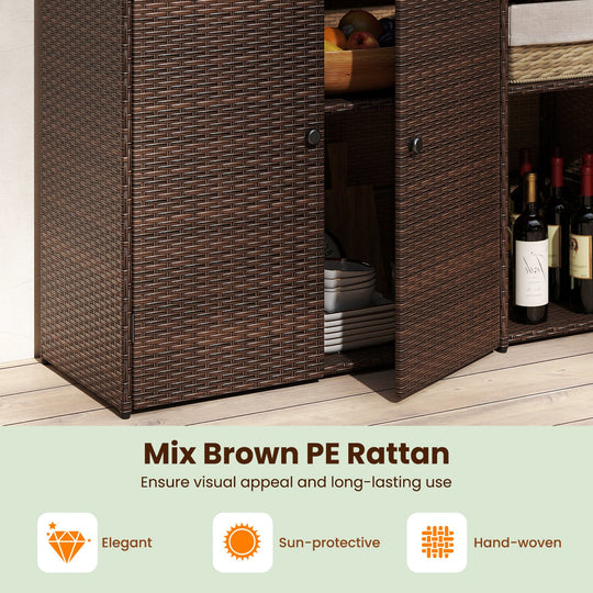 Outdoor PE Wicker Storage Cabinet with 3 Doors for Deck