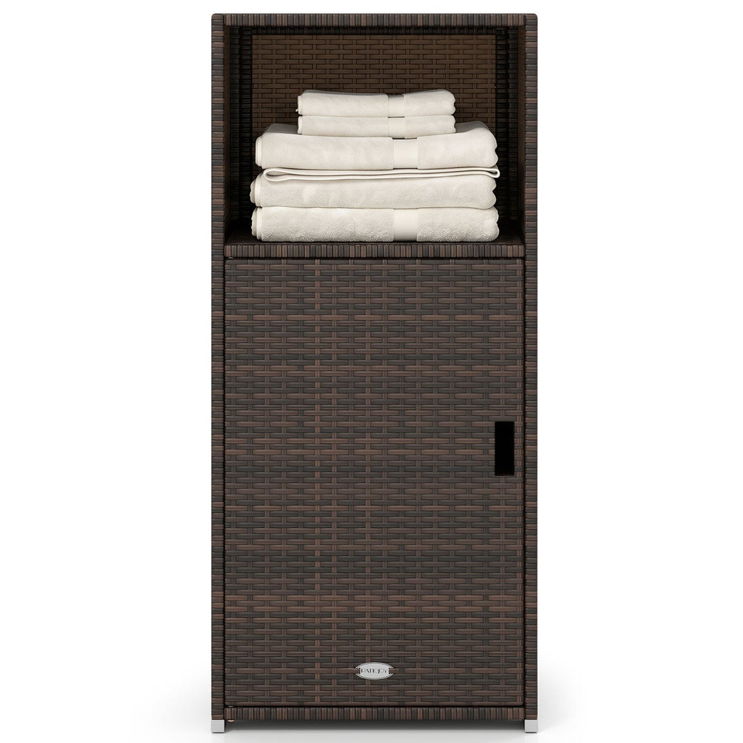 PE Wicker Storage Cabinet with Door and Open Shelf