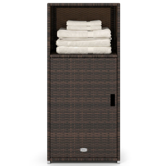PE Wicker Storage Cabinet with Door and Open Shelf