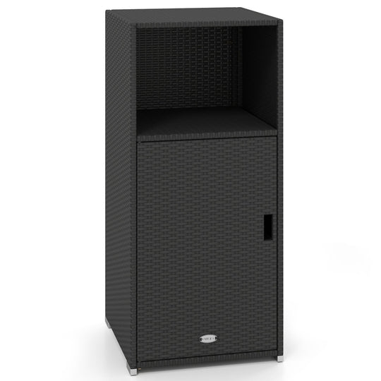 PE Wicker Storage Cabinet with Door and Open Shelf