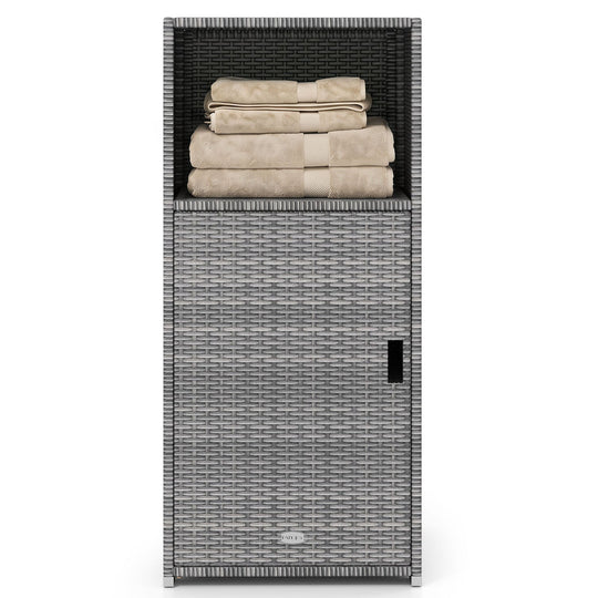 PE Wicker Storage Cabinet with Door and Open Shelf
