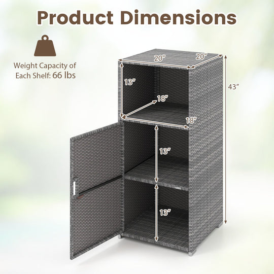 PE Wicker Storage Cabinet with Door and Open Shelf