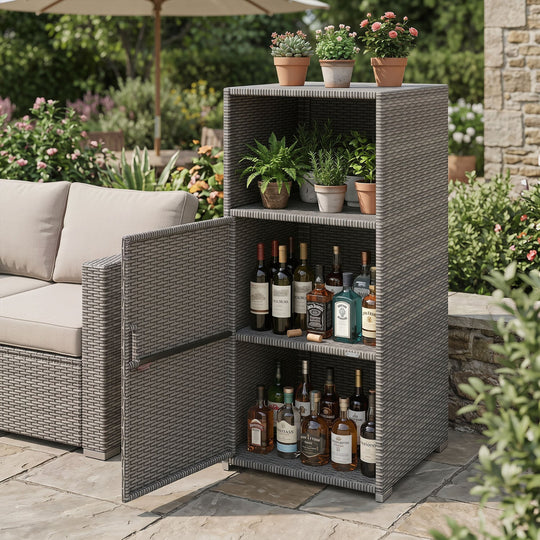 PE Wicker Storage Cabinet with Door and Open Shelf