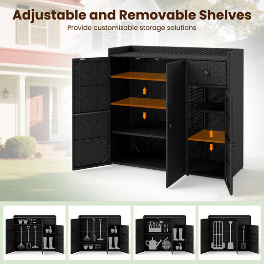 Outdoor Storage Cabinet with 3 Doors and Adjustable Shelves