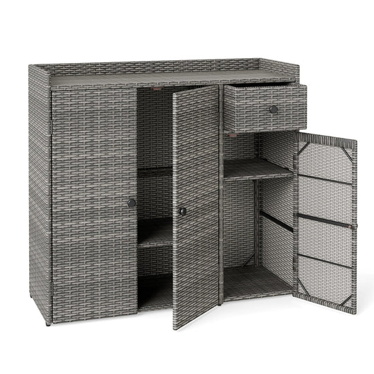 Outdoor Storage Cabinet with 3 Doors and Adjustable Shelves