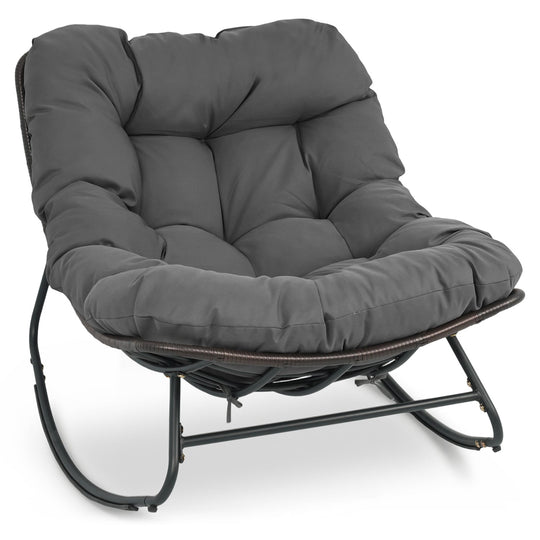 Papasan Rocking Chair with Thick Cushion - Outdoor Wicker