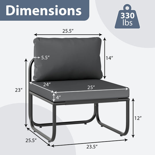 Outdoor Patio Chairs Set of 2 with Removable Cushions and Adjustable Foot Pads-Gray
