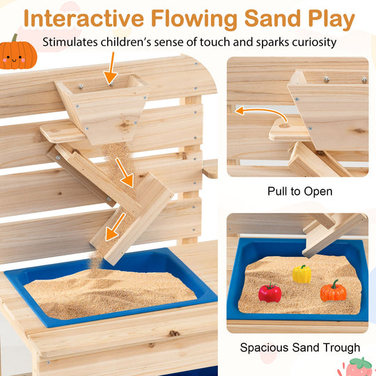 Outdoor Play Pretend Kitchen with Detachable Sandbox and Removable Sink-Natural