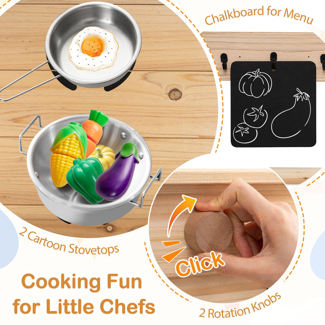 Outdoor Play Pretend Kitchen with Detachable Sandbox and Removable Sink-Natural