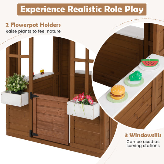 Outdoor Playhouse with Serving Stations and Door for 2+ Years Old