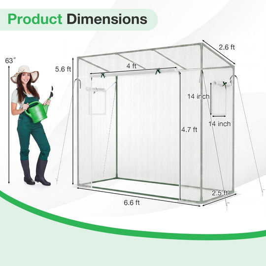 Outdoor Portable Walk-in Greenhouse with PE Cover Heavy-Duty Metal Frame Roll-up Zipper Door