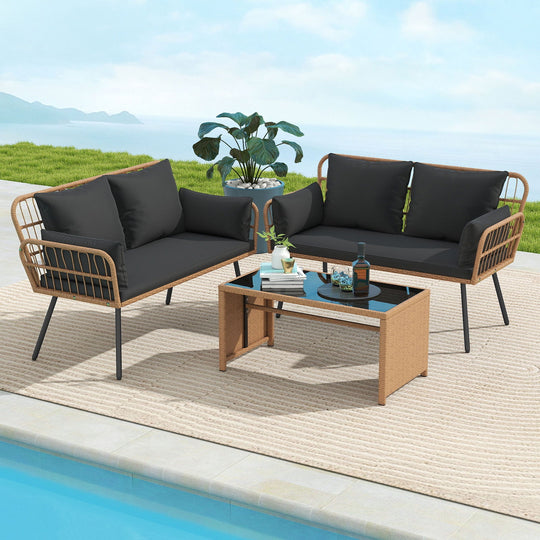 Outdoor Rattan 2-Seat Chair with Seat Back Cushions and Heavy-Duty Metal Legs