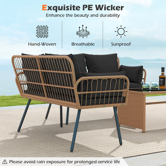 Outdoor Rattan 2-Seat Chair with Seat Back Cushions and Heavy-Duty Metal Legs