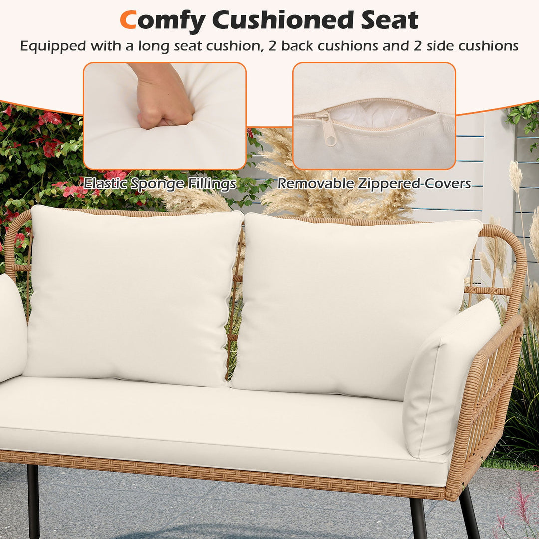Outdoor Rattan 2-Seat Chair with Seat Back Cushions and Heavy-Duty Metal Legs