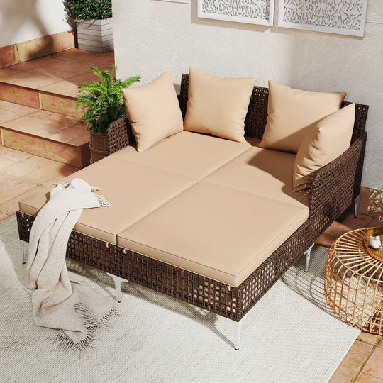 Outdoor Rattan Double Daybed Wicker Chaise Lounge