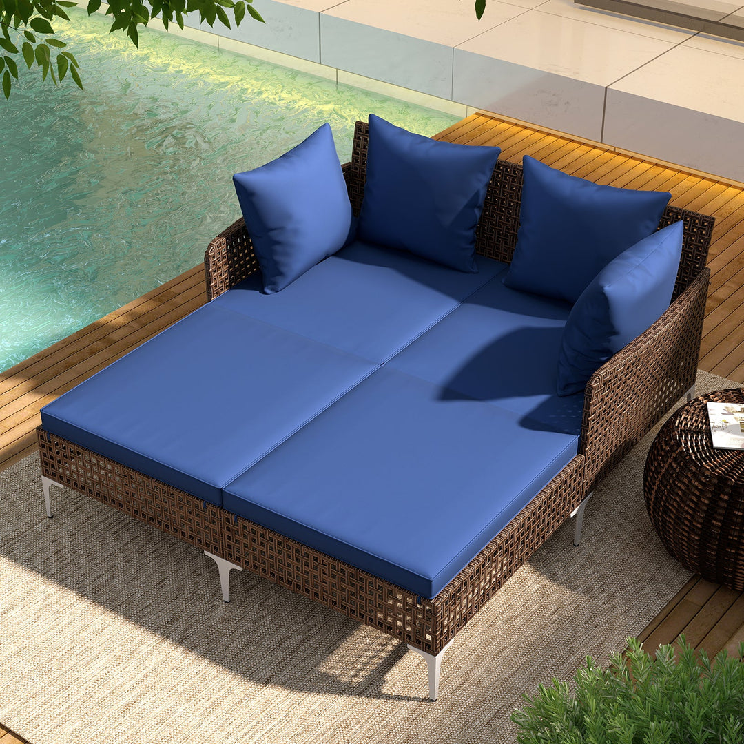 Outdoor Rattan Double Daybed Wicker Chaise Lounge
