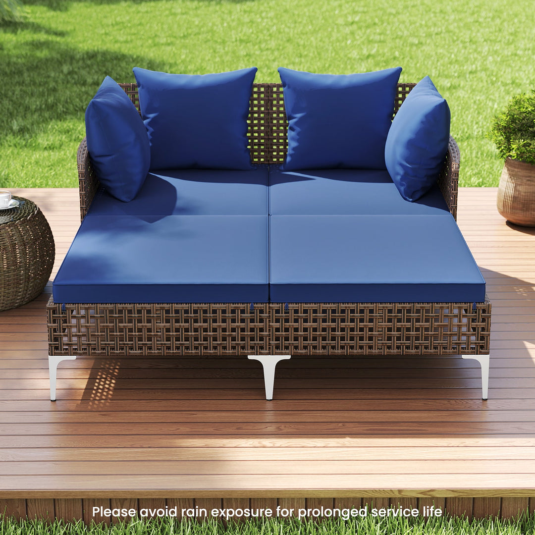 Outdoor Rattan Double Daybed Wicker Chaise Lounge