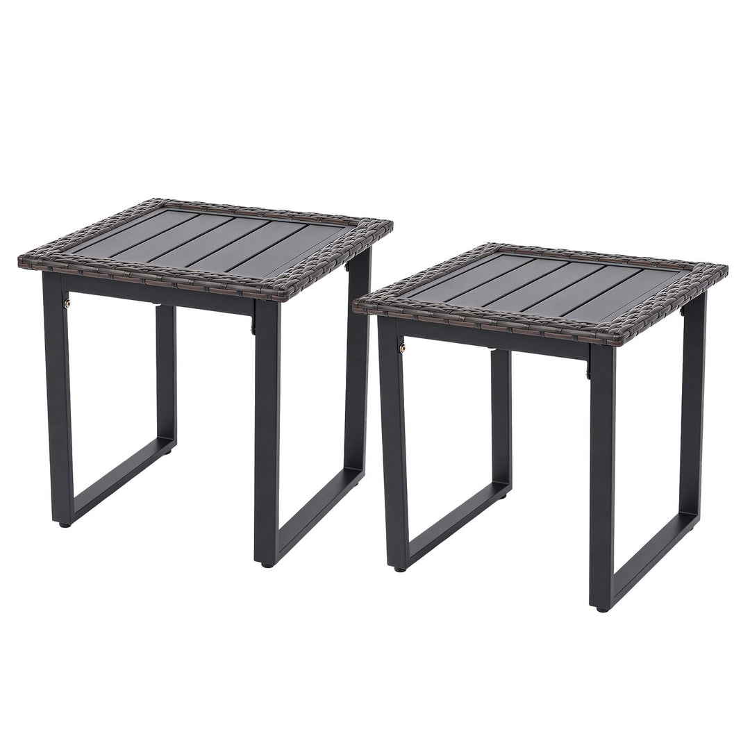 Outdoor Rattan Side Table with Slatted Tabletop and PE Rattan Finish