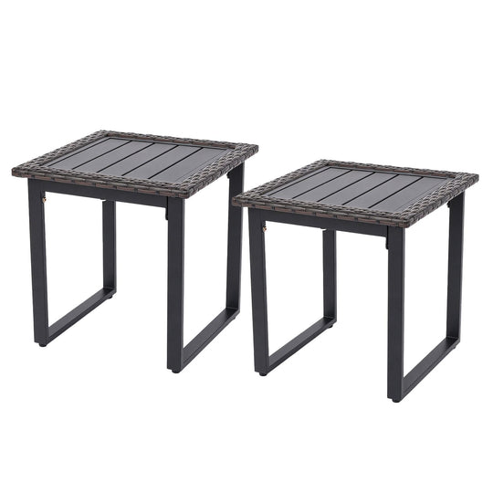 Outdoor Rattan Side Table with Slatted Tabletop and PE Rattan Finish