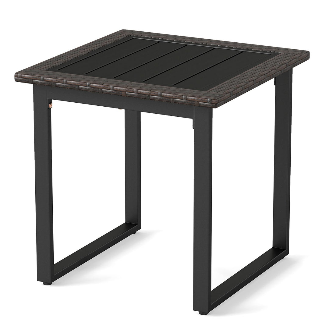 Outdoor Rattan Side Table with Slatted Tabletop and PE Rattan Finish
