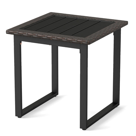 Outdoor Rattan Side Table with Slatted Tabletop and PE Rattan Finish