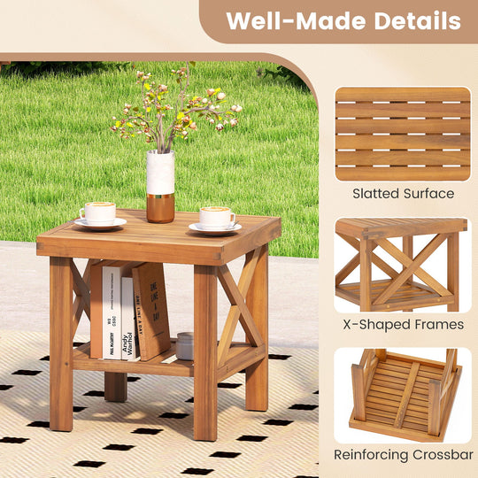 Outdoor Side Table with Storage Shelf for Small Space