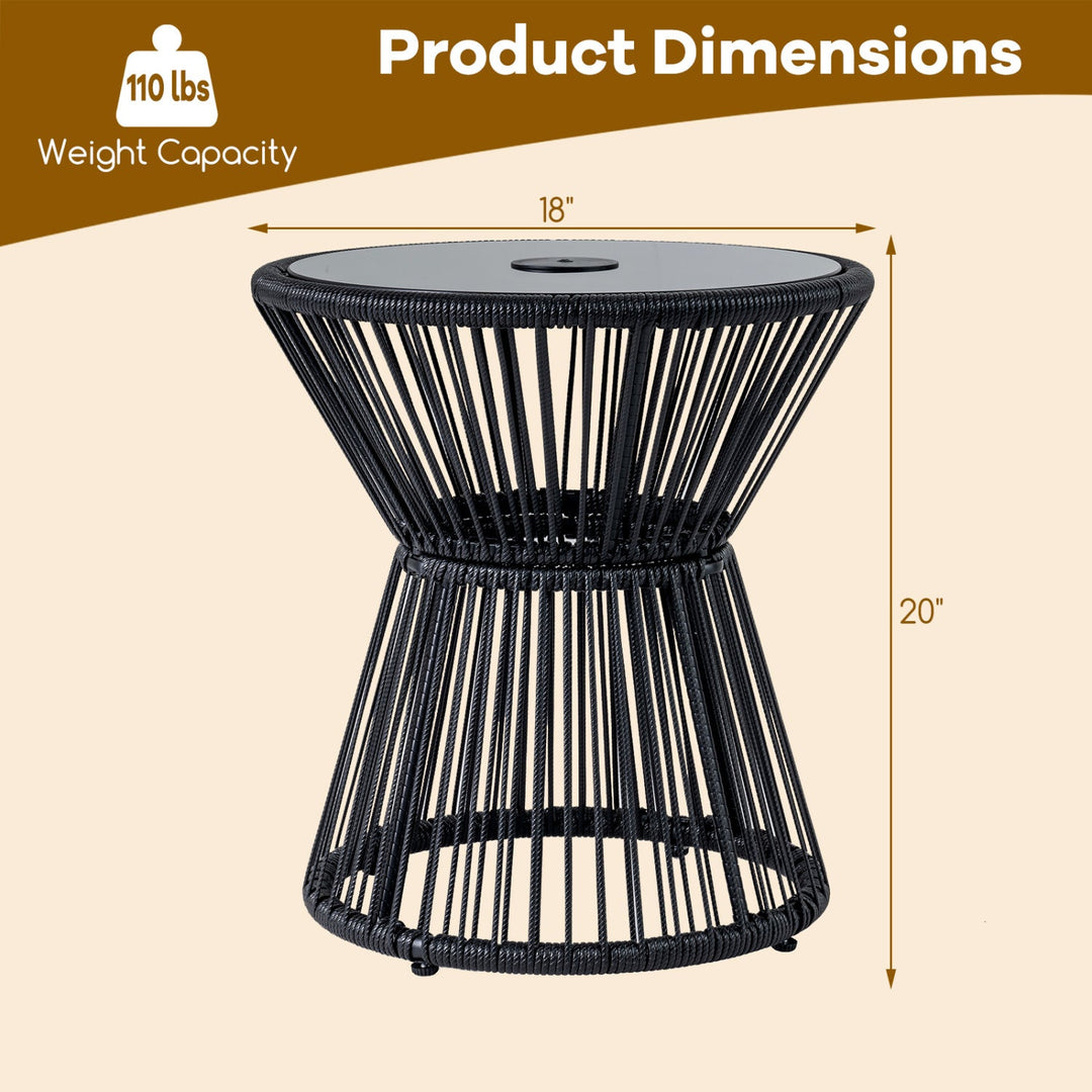 Outdoor Side Table with LED Warm Light and Tempered Glass Top