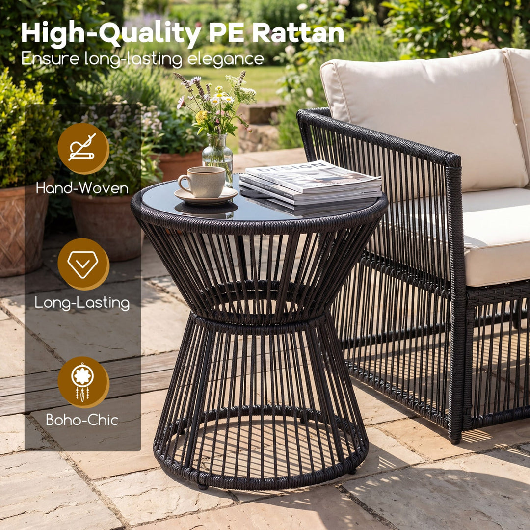 Outdoor Side Table with LED Warm Light and Tempered Glass Top