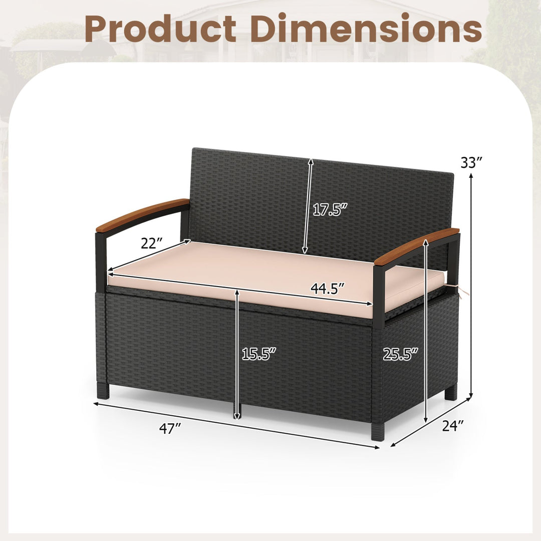 Outdoor Storage Bench Deck Box Patio Furniture with Cushion-White