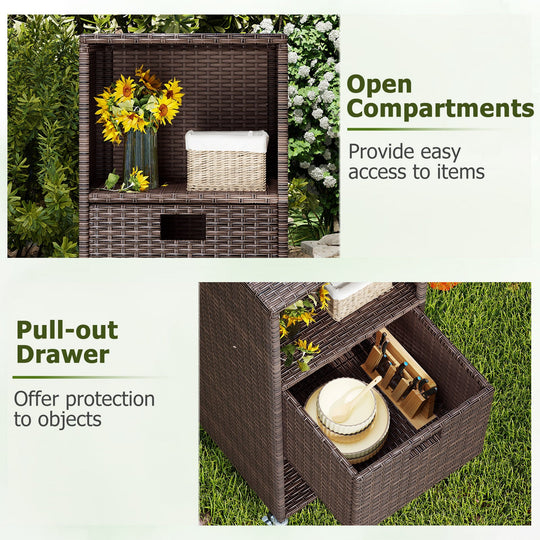 Outdoor Storage Cabinet with Drawer and 3 Shelves for Backyard