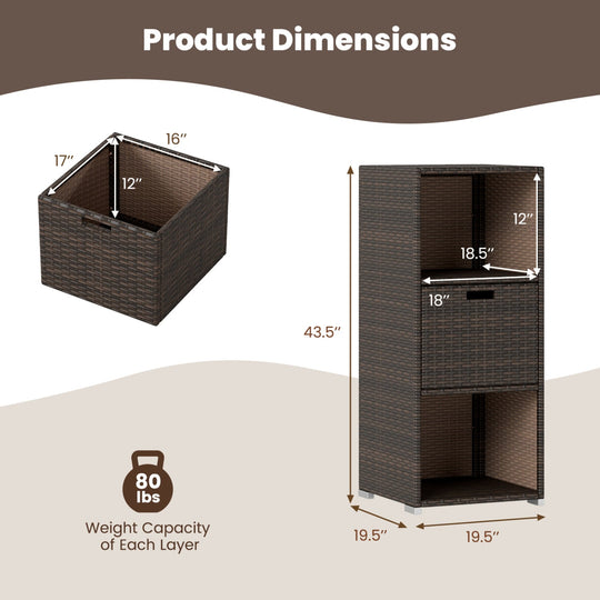 Outdoor Storage Cabinet Patio Wicker Organizer with Drawer
