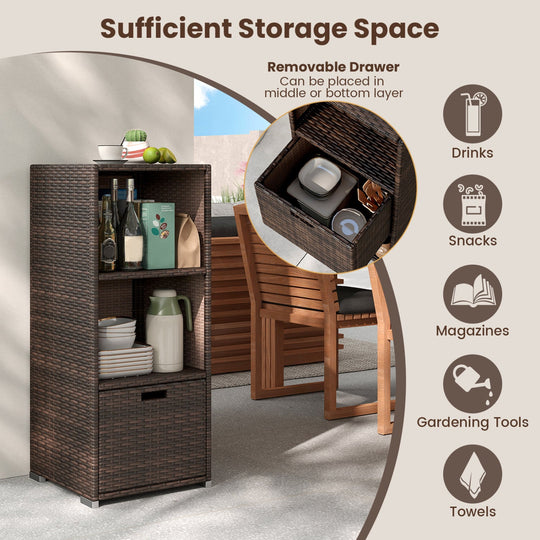 Outdoor Storage Cabinet Patio Wicker Organizer with Drawer