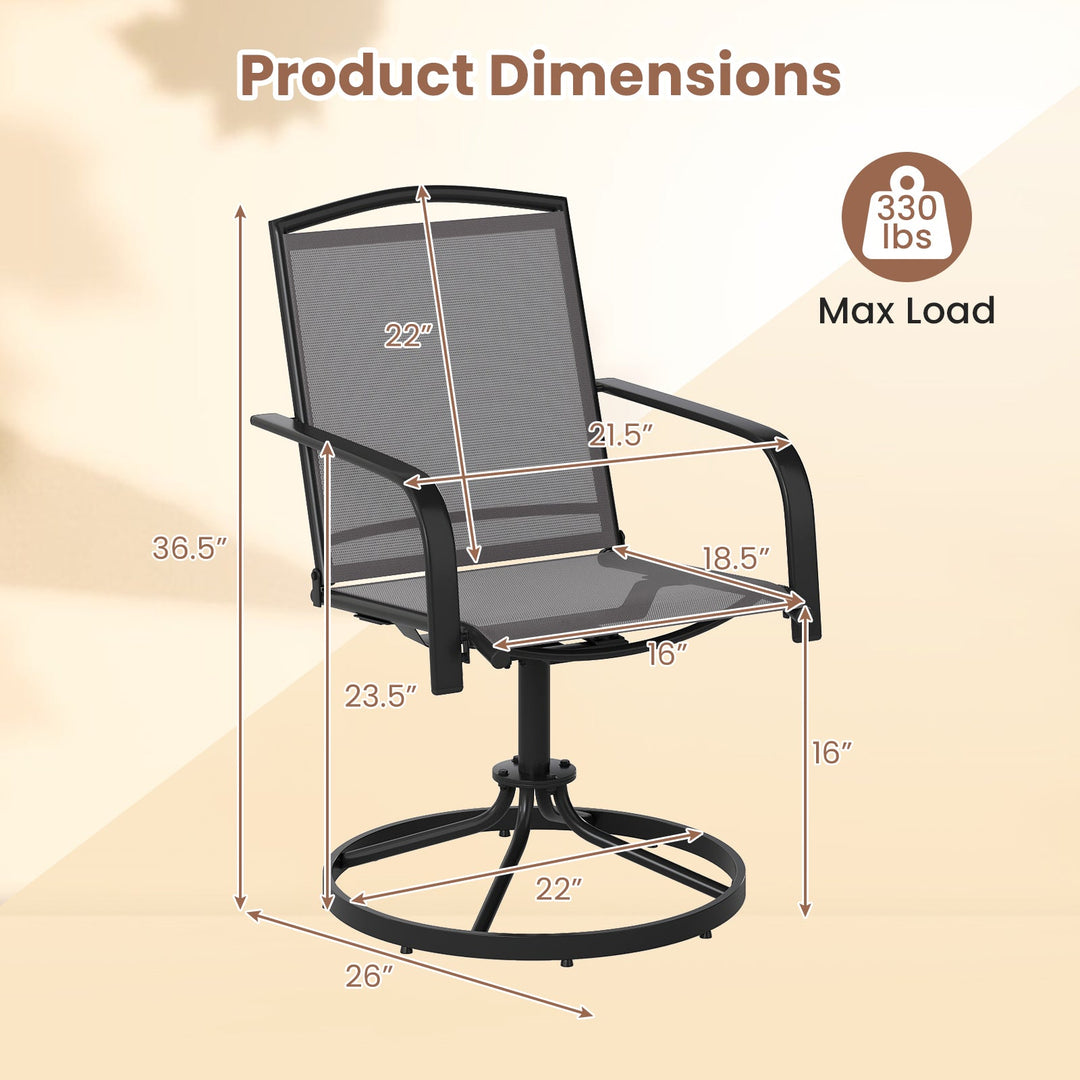 Outdoor Swivel Chairs Set of 2 with High Back and Breathable Seat