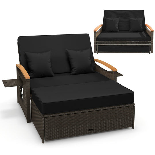 Outdoor Wicker Daybed with Folding Panels and Storage Ottoman