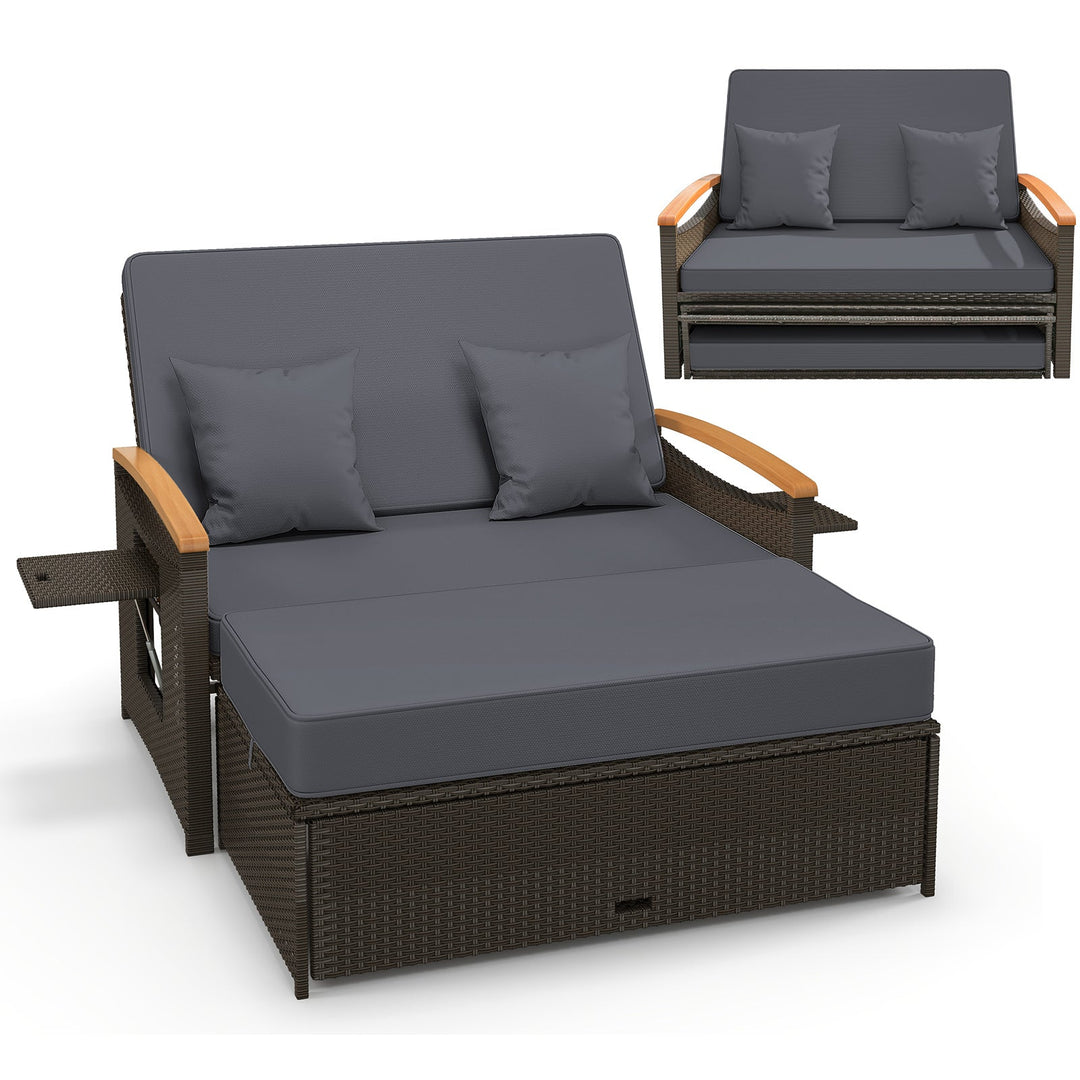 Outdoor Wicker Daybed with Folding Panels and Storage Ottoman