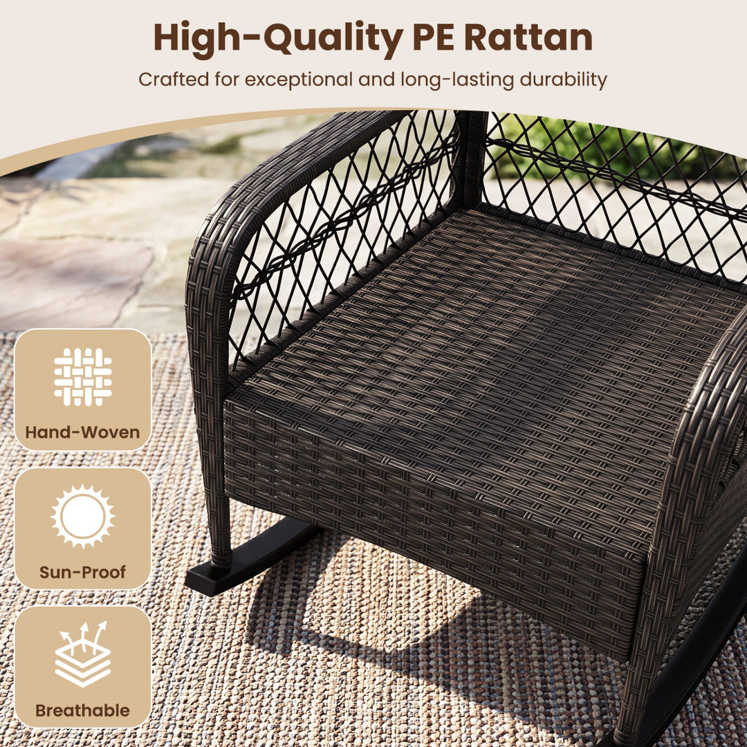 Outdoor Wicker Rocking Chair with Cushions - 400 LBS Capacity