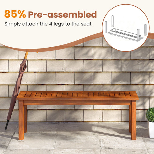 Outdoor Wood Bench 2-Person Backless Patio Garden Bench with Slatted Seat