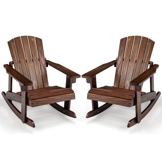 Outdoor Wooden Kid Adirondack Rocking Chair with Slatted Seat