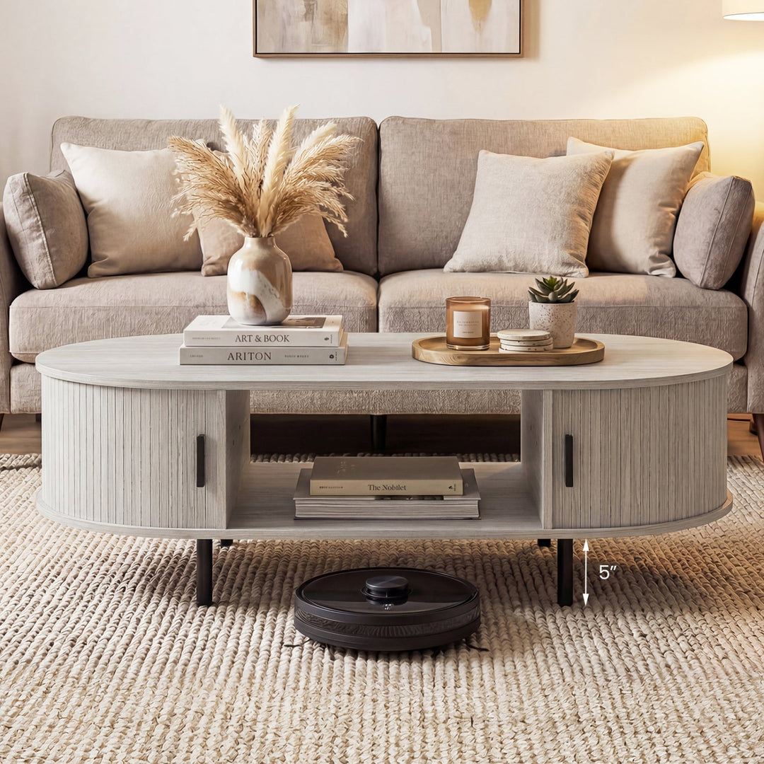Oval Coffee Table 47.5inch Wooden Center Table with Storage
