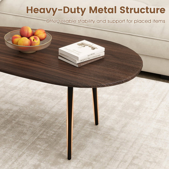 Oval Coffee Table Mid Century Center Table with Sturdy Metal Construction