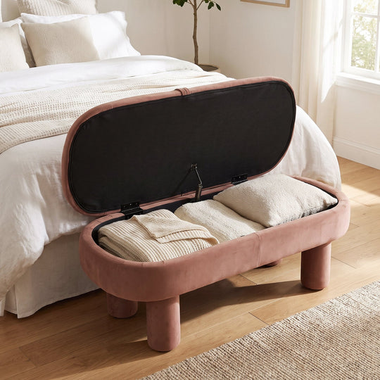 Oval Storage Ottoman Bench with Upholstered Velvet Seat
