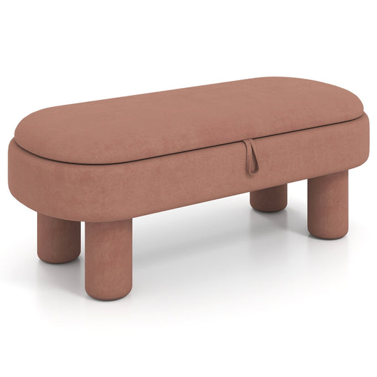 Oval Storage Ottoman Bench with Upholstered Velvet Seat