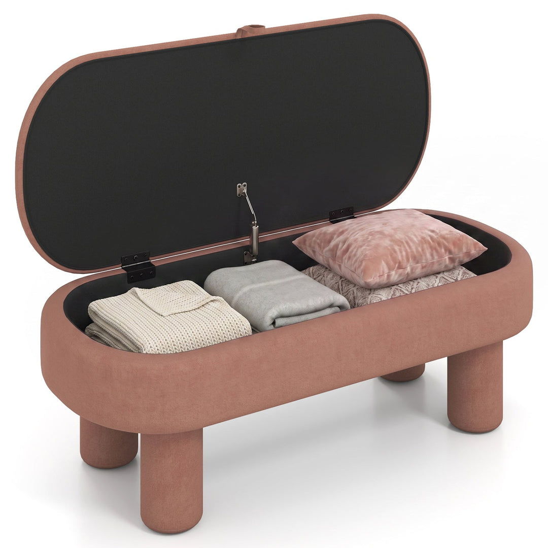 Oval Storage Ottoman Bench with Upholstered Velvet Seat