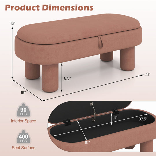 Oval Storage Ottoman Bench with Upholstered Velvet Seat